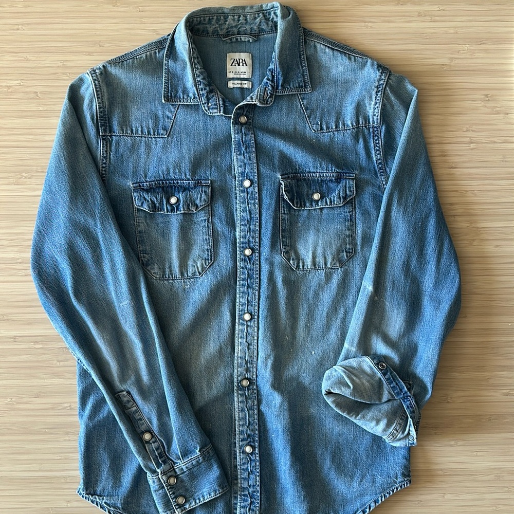 Zara Denim Button Up Shirt, Small